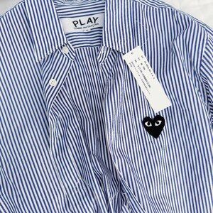 Sz S Comme Des Garçons Play Womens Long Sleeve Button Up Striped Shirt Dark Blue